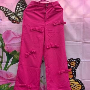 SHEIN Pink Bow Detail Pants